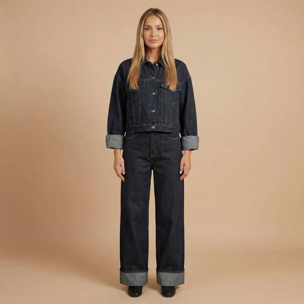 Women's Long Sleeve Wide Leg Denim Jumpsuit - product image 1