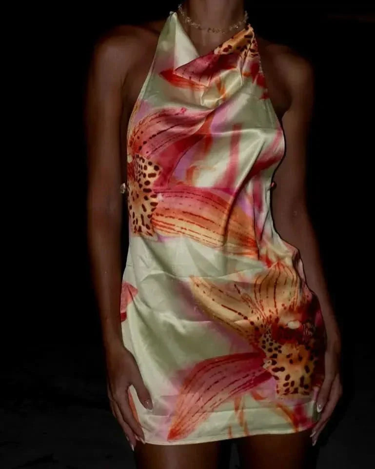 Women's Cocktail Floral Halter Backless Mini Dress - product image 4