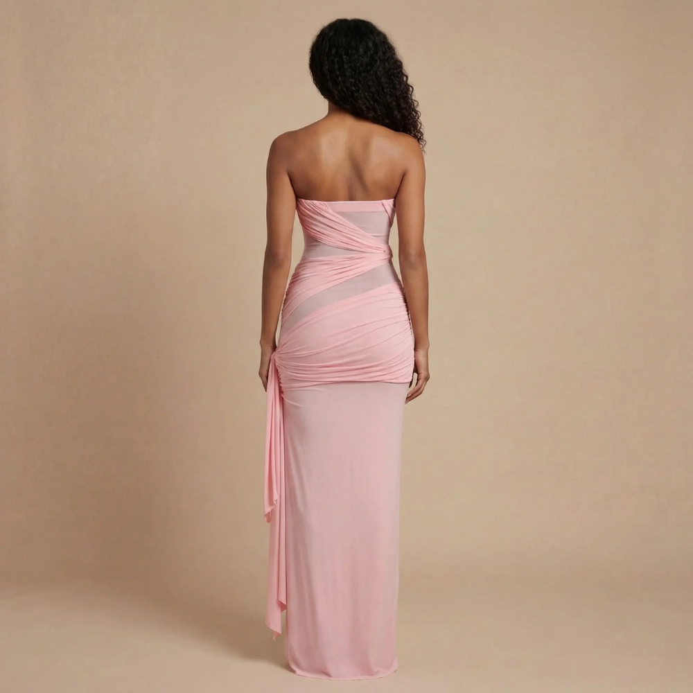 Women's Formal Strapless Ruched Maxi Dress with Mesh - product image 2