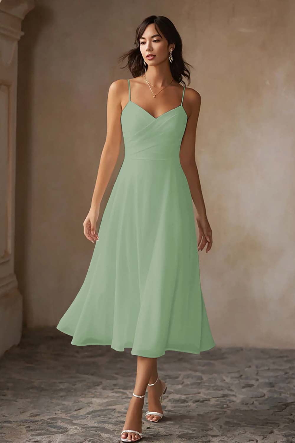 Alcina Chiffon Midi Dress - Sage Green