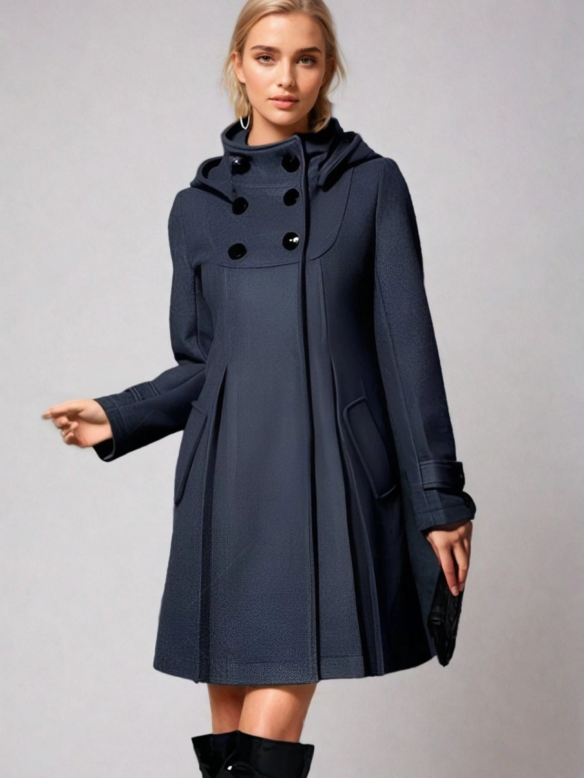 Annalee A-Line Funnel Neck Coat - Navy
