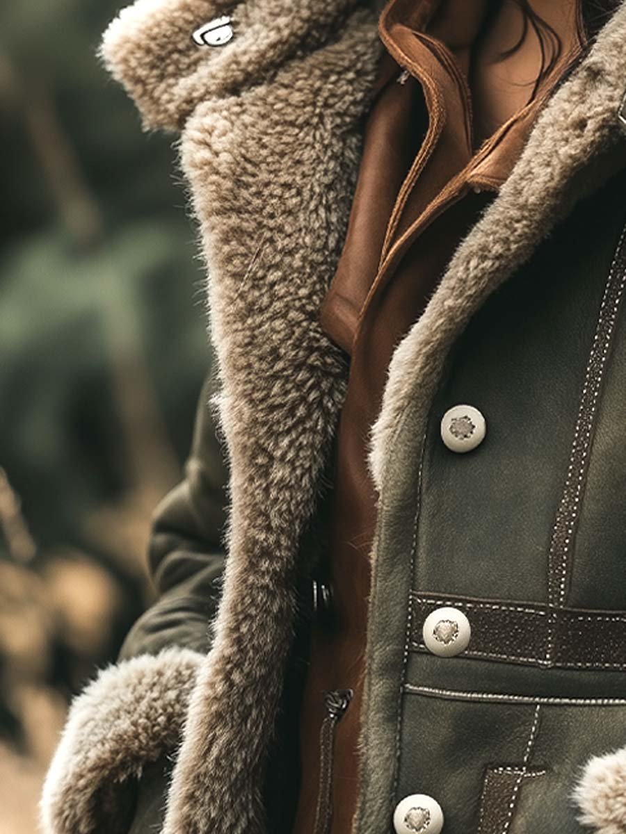 Araminta Shearling-Style Trim Aviator Jacket - Green