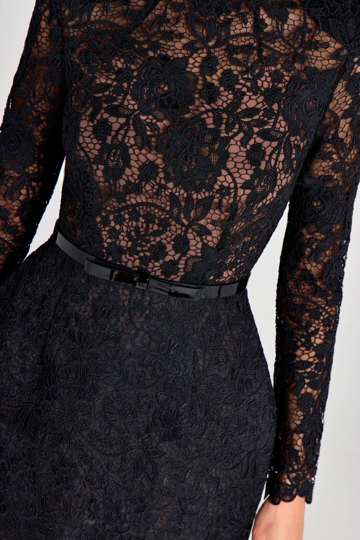 Azalia Sheer Long Sleeve Belted Mini Dress - Black