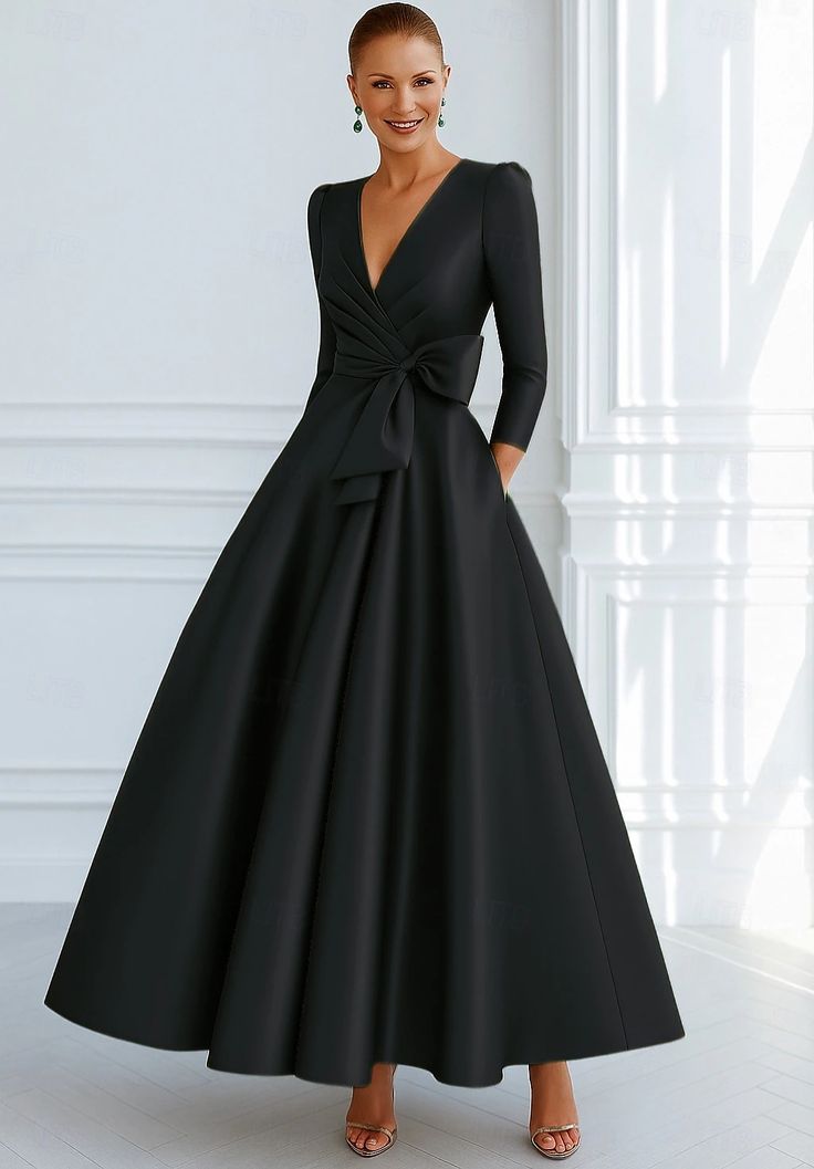 Bettina V-Neck Satin Gown - Black