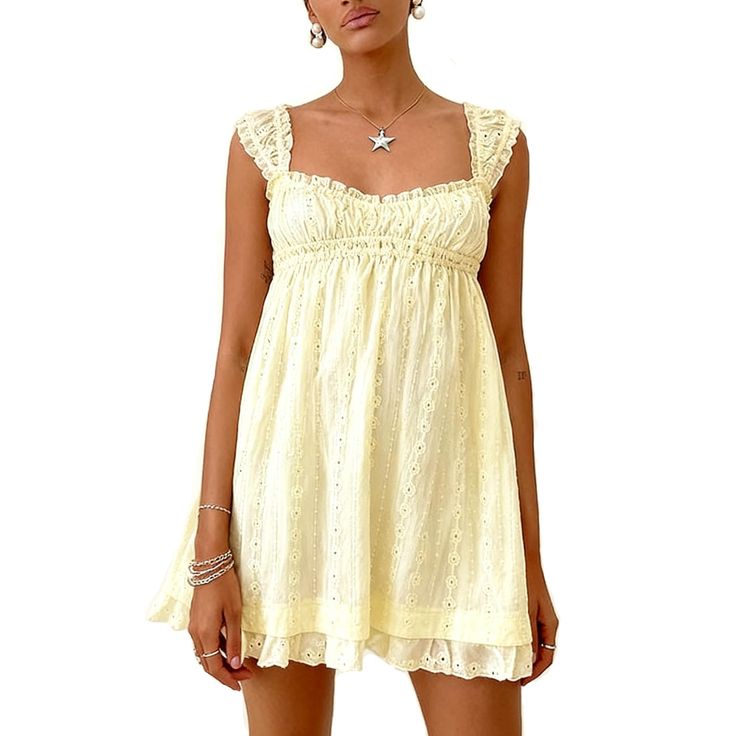 Billie Ruffle Strap Babydoll Mini Dress - Butter Yellow
