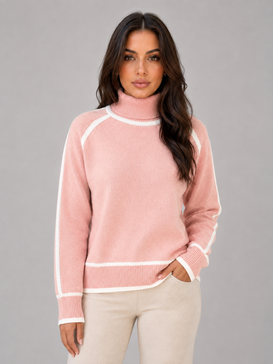 Constance Roll Neck Relaxed Sweater - Pink