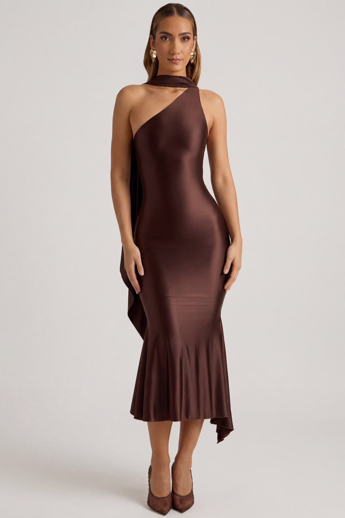 Daniela Pleated Midi Dress - Brown
