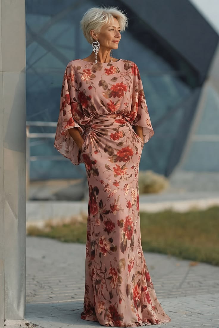 Davia Long-Sleeve Floral Maxi Dress - Dusty Rose Floral