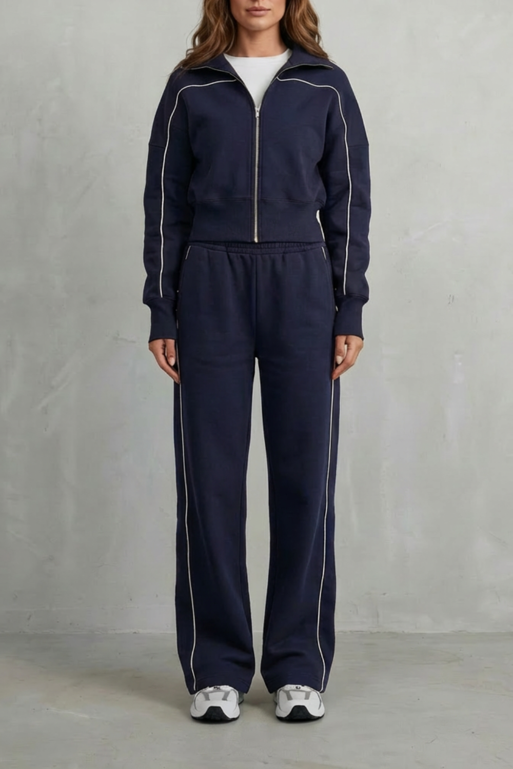Deanna Contrast Piping Tracksuit Set - Navy