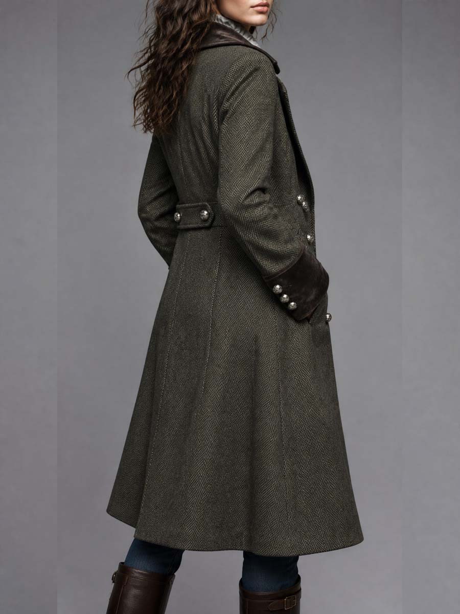 Emberly Herringbone Military Coat - Olive