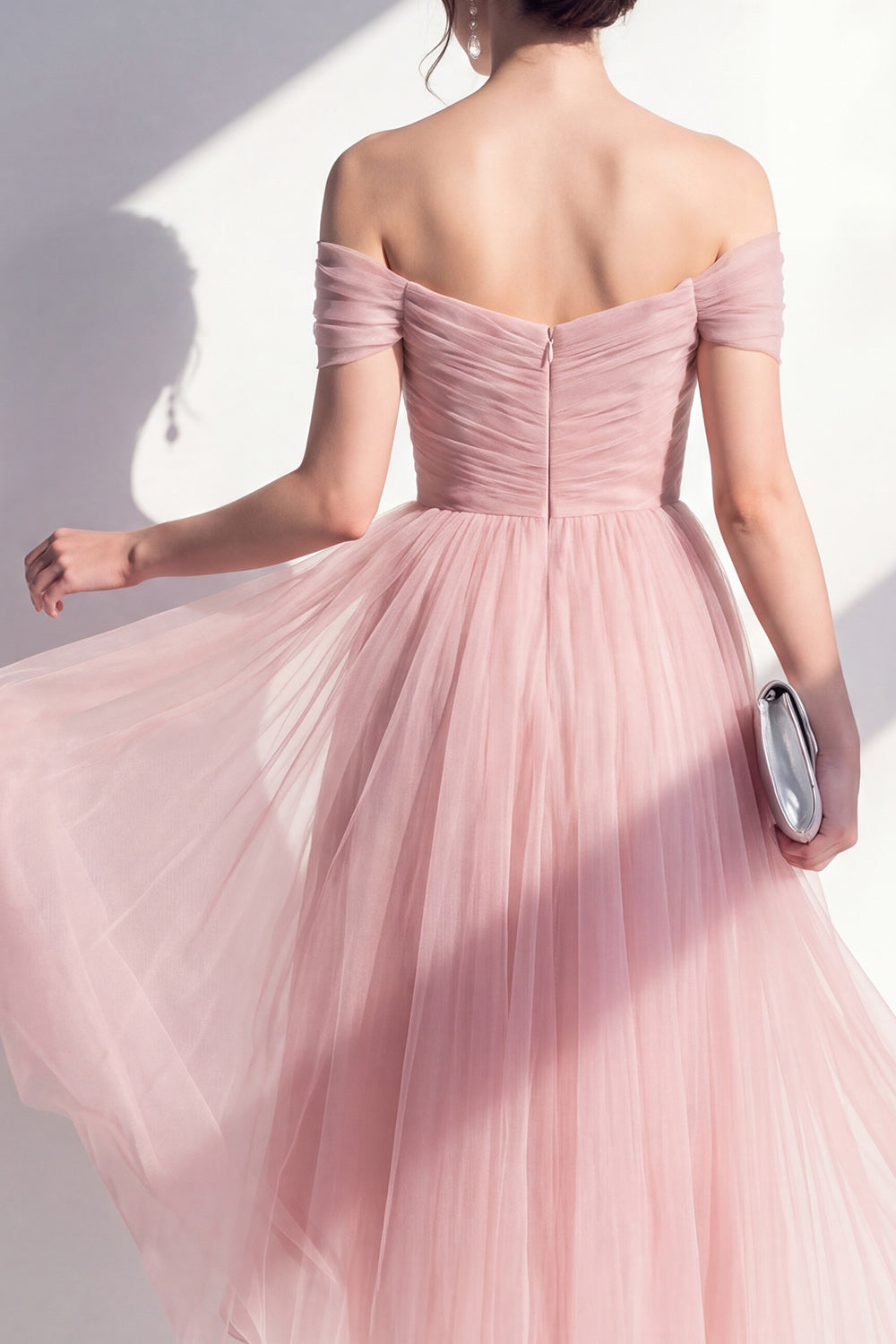 Finola Off-Shoulder Tulle Midi Dress - Dusty Rose
