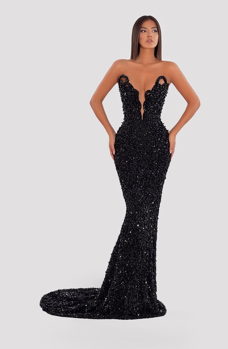 Fosca Strapless Corset Mermaid Gown - Black