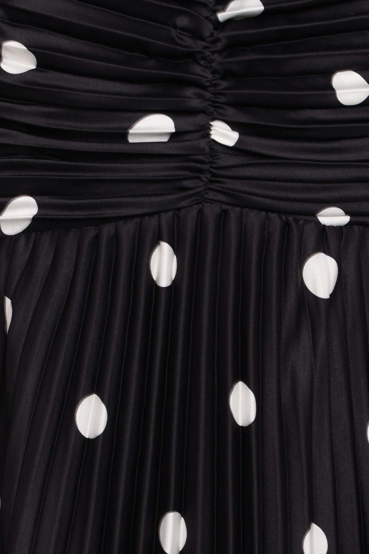Genna Ruched V-Neck Pleat Maxi Dress - Black Polka Dot