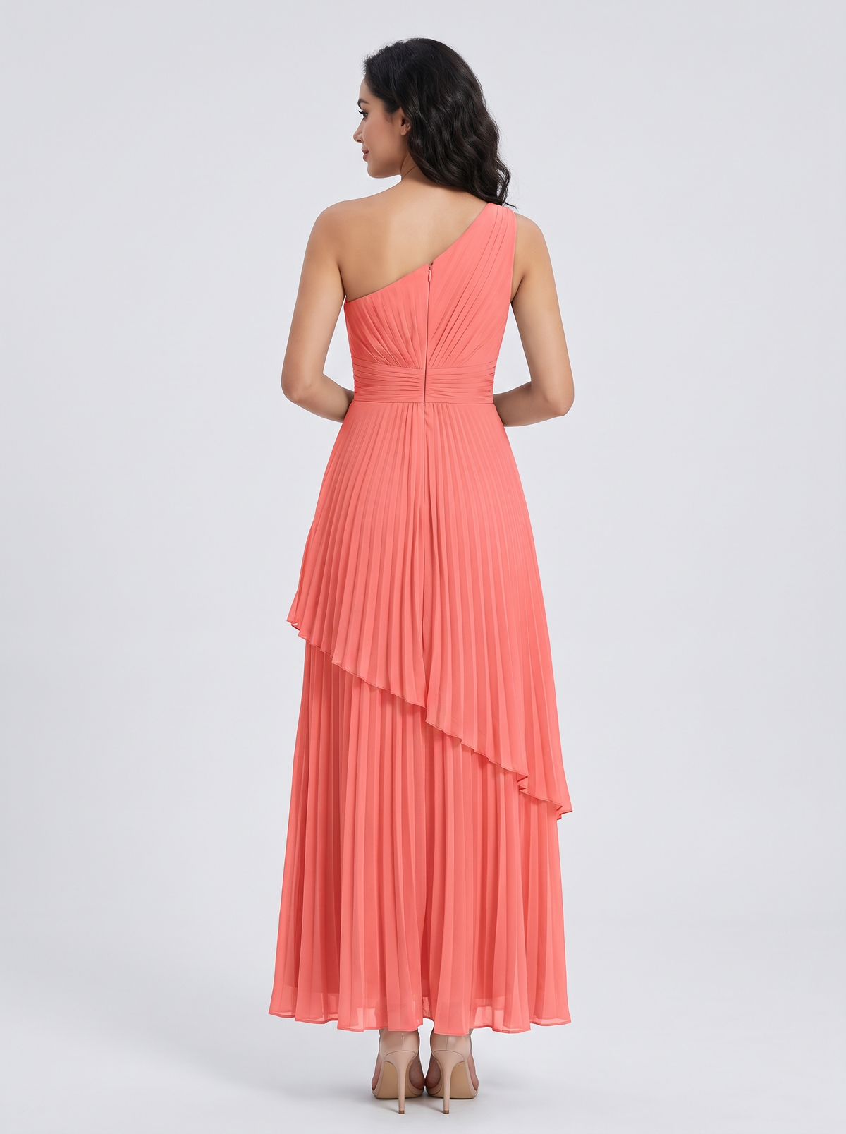 Ilene One Shoulder Tiered Maxi Dress - Coral