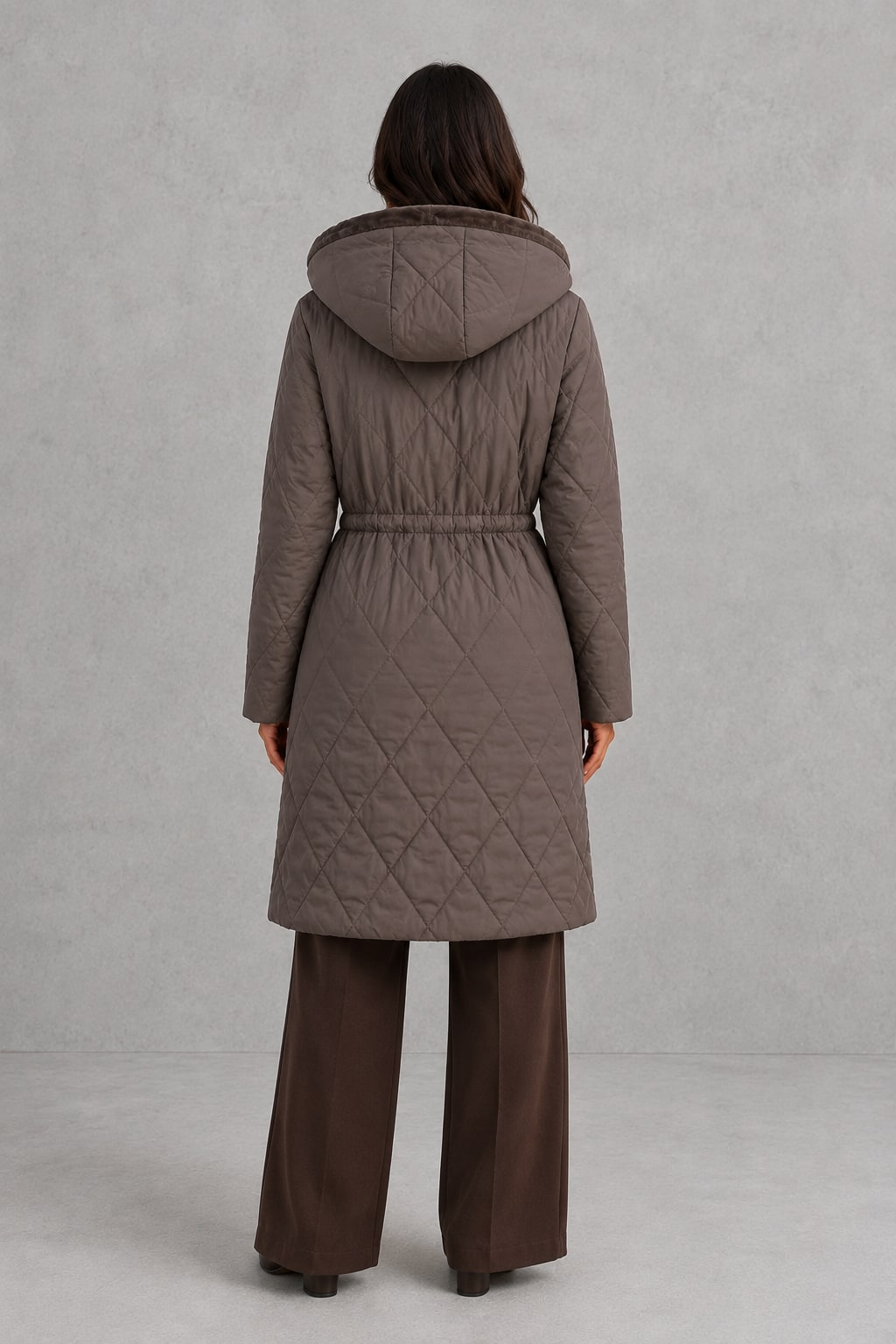 Imelda Faux Fur Collar Longline Puffer Coat - Taupe