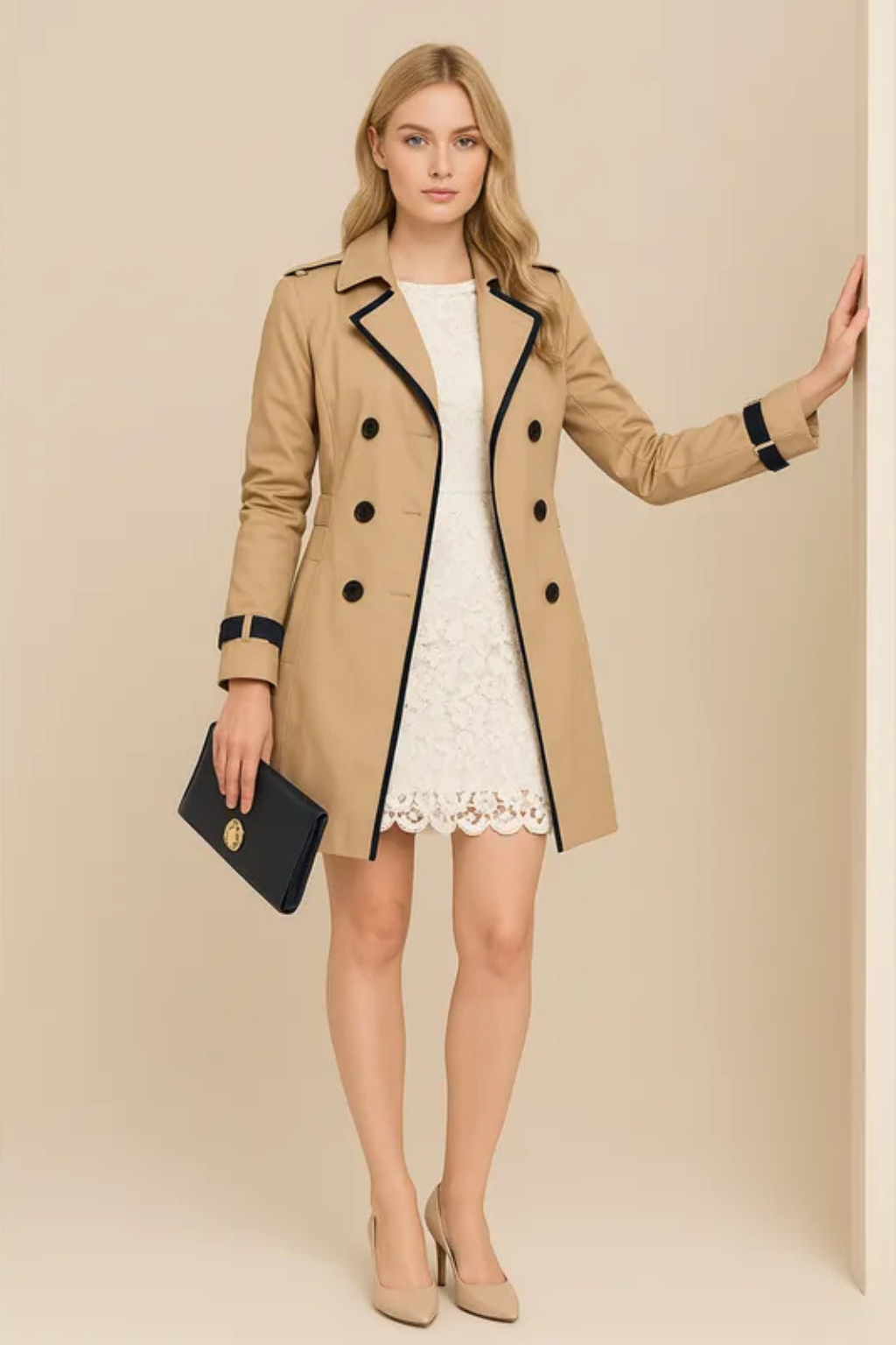 Jenna Double Breasted Trim Trench Coat