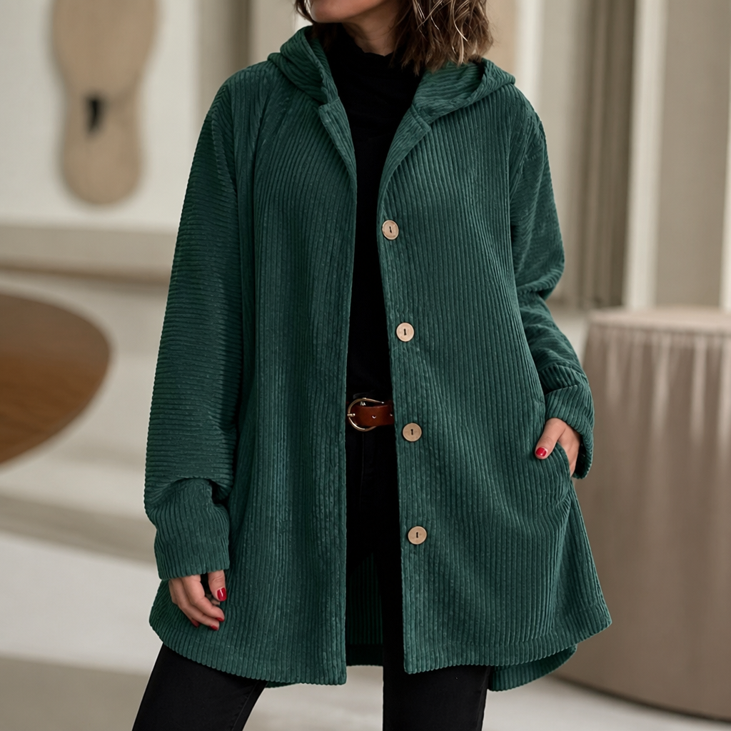 Kamryn Ribbed Corduroy Hooded Overshirt - Green
