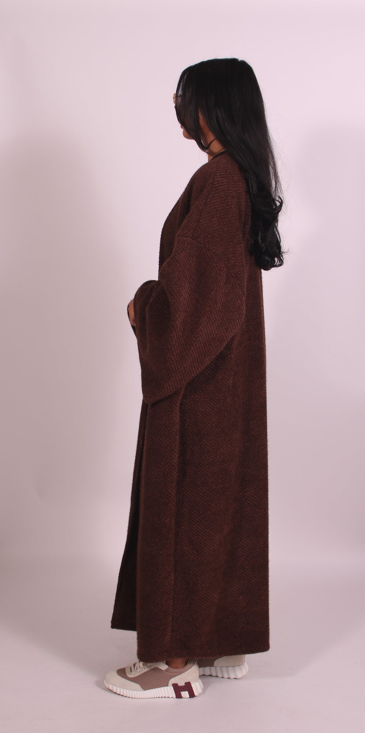 Kensley Oversized Open Front Longline Coat - Brown