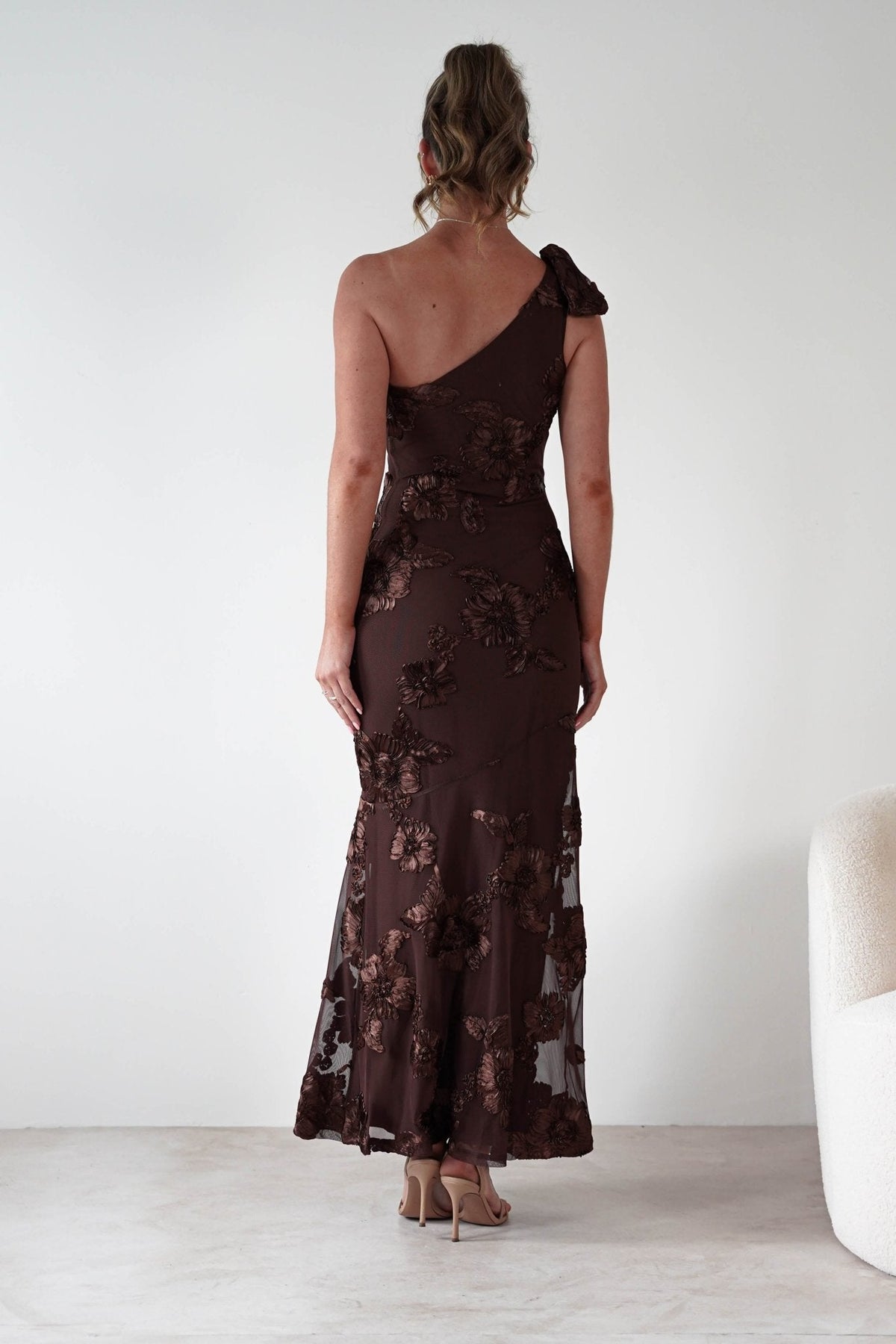 Loredana One Shoulder Floral Maxi Dress - Brown Floral