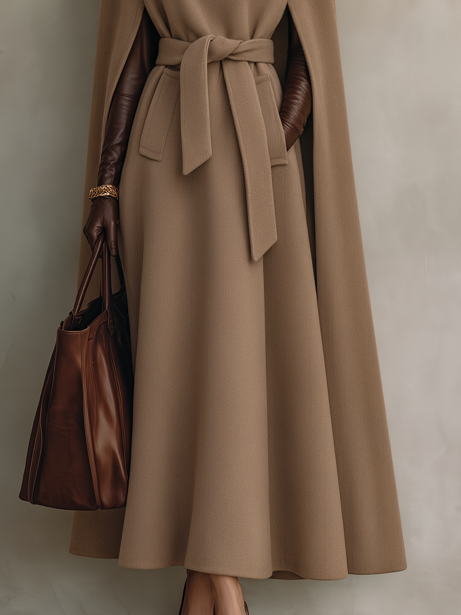 Lumina Belted Cape Maxi Coat - Camel
