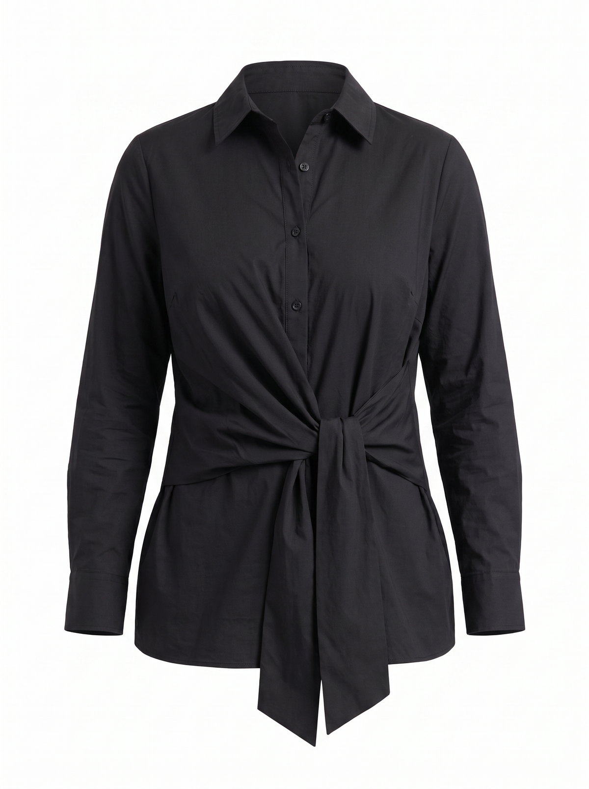 Lydie Tie Front Button Up Blouse - Black