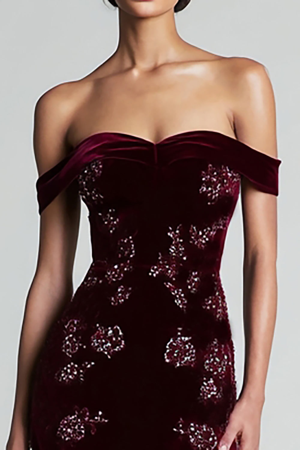 Marielle Off-Shoulder Velvet Gown - Burgundy