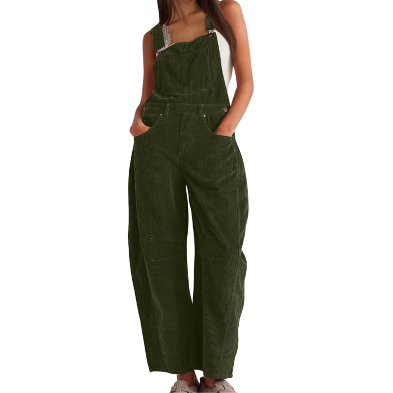 Nuria Wide Leg Bib Overall Jumpsuit - Olive Green