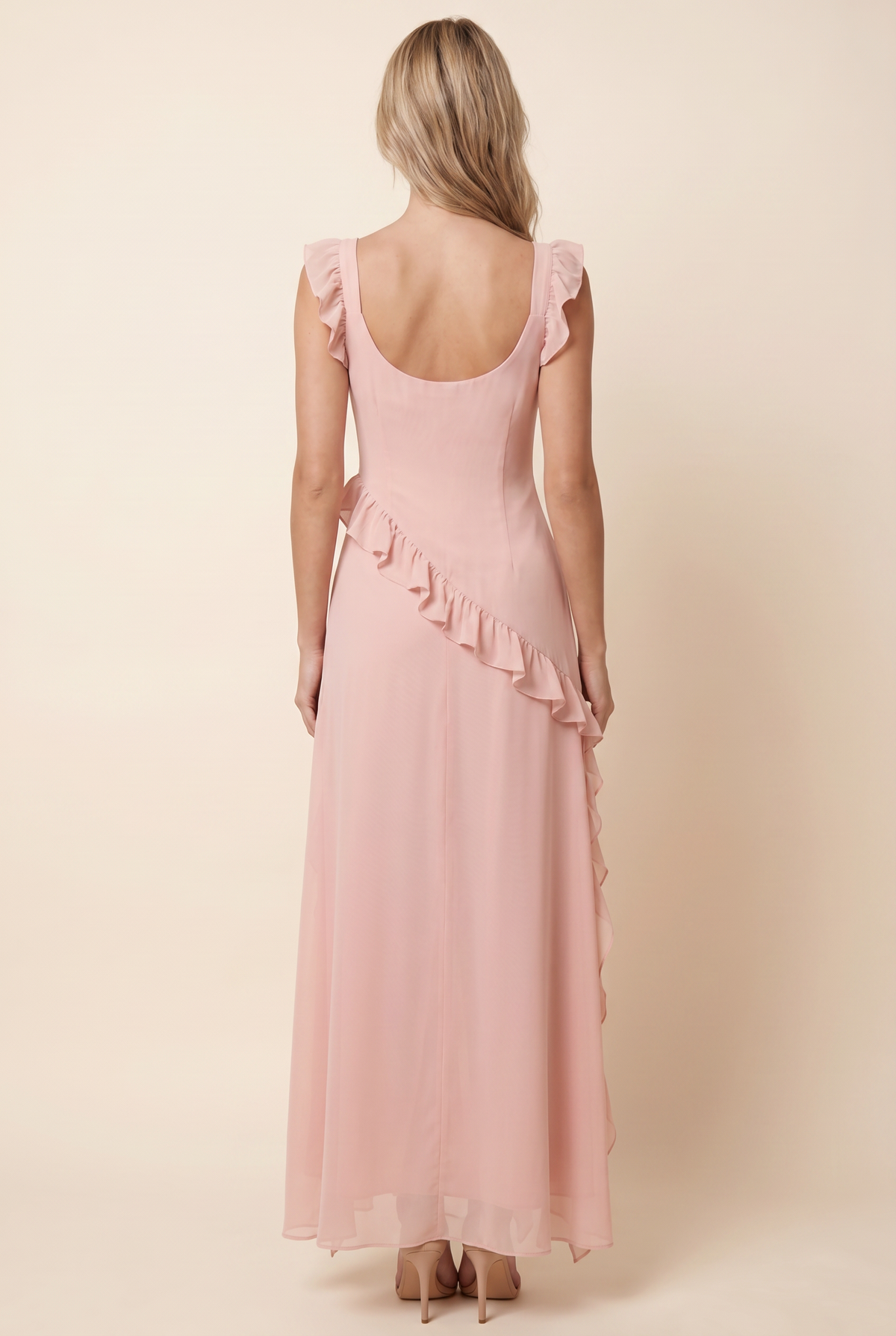 Peronne Ruffle High-Slit Maxi Dress - Blush Pink