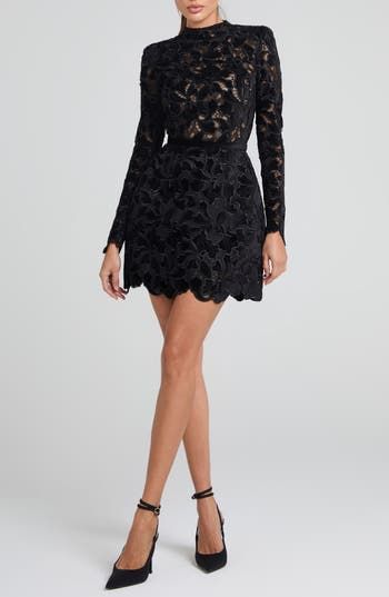 Phryne Lace Mock Neck Mini Dress - Black
