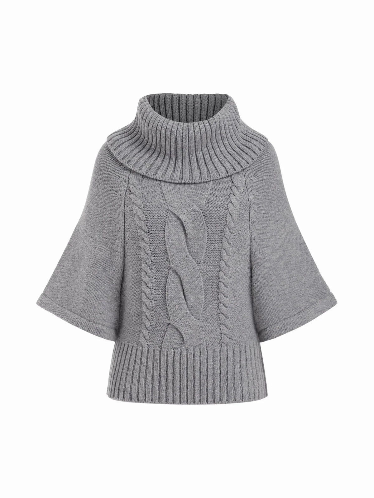 Raelyn Wide Neck Cable Knit Sweater - Gray
