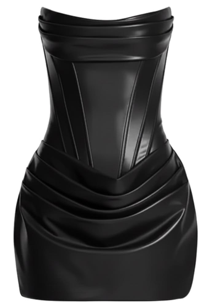 Rionna Strapless Faux Leather Mini Dress - Black