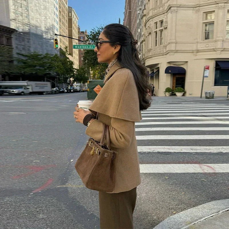 Roxelle Cape Overlay Fitted Coat - Camel