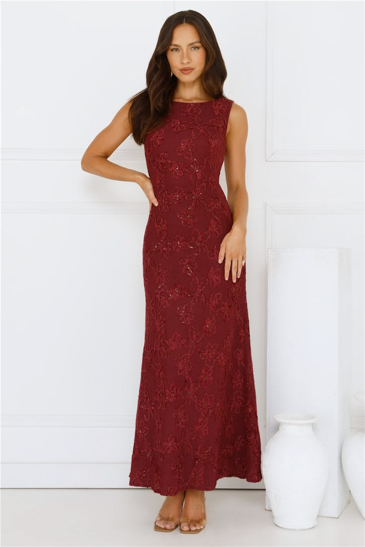 Sabina High Neck Maxi Dress - Wine