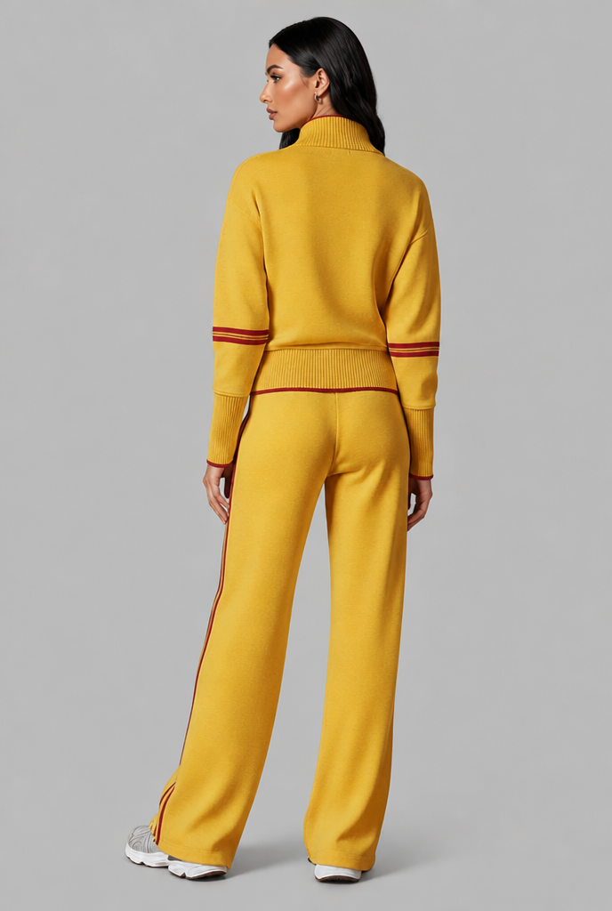Saylor Half-Zip Striped Lounge Set - Mustard Yellow