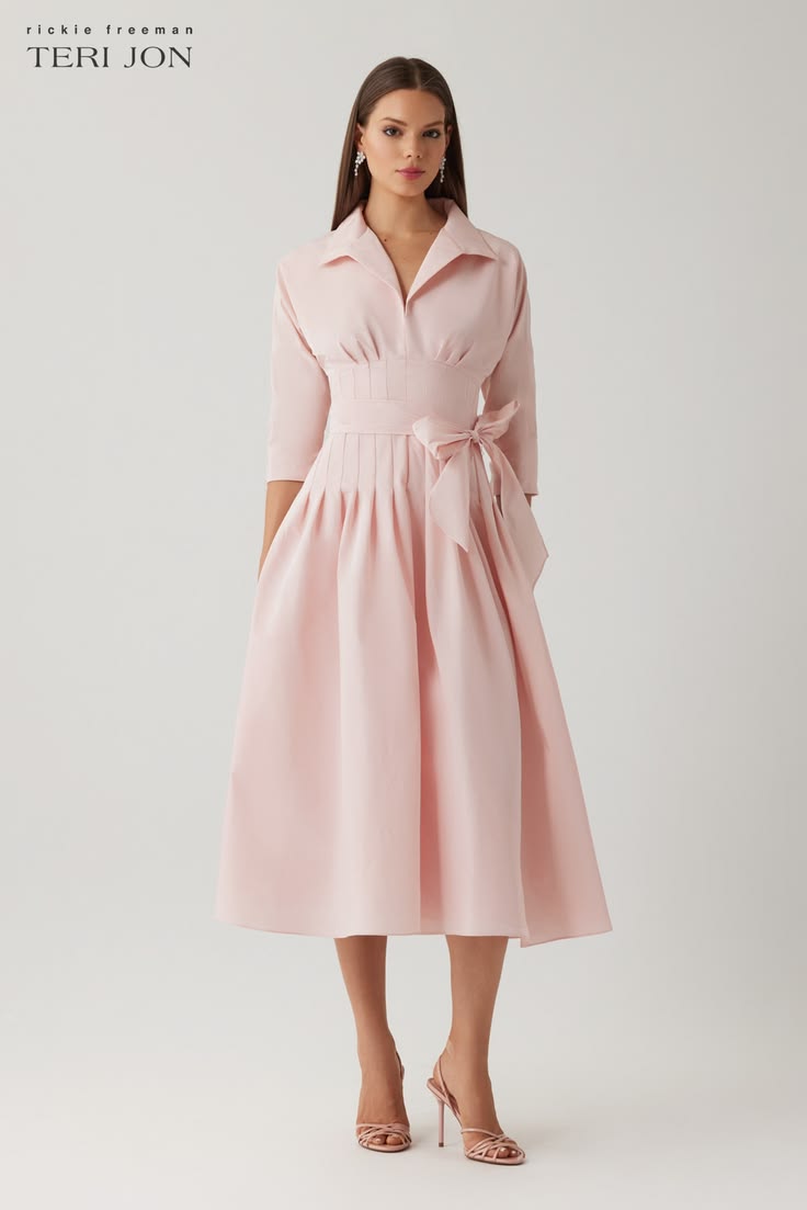 Sevda Taffeta Belted Shirt Midi Dress - Blush Pink