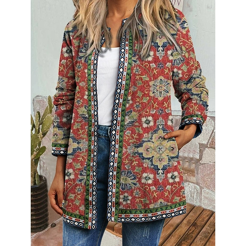 Vashti Patterned Open-Front Jacket - Red Floral Print