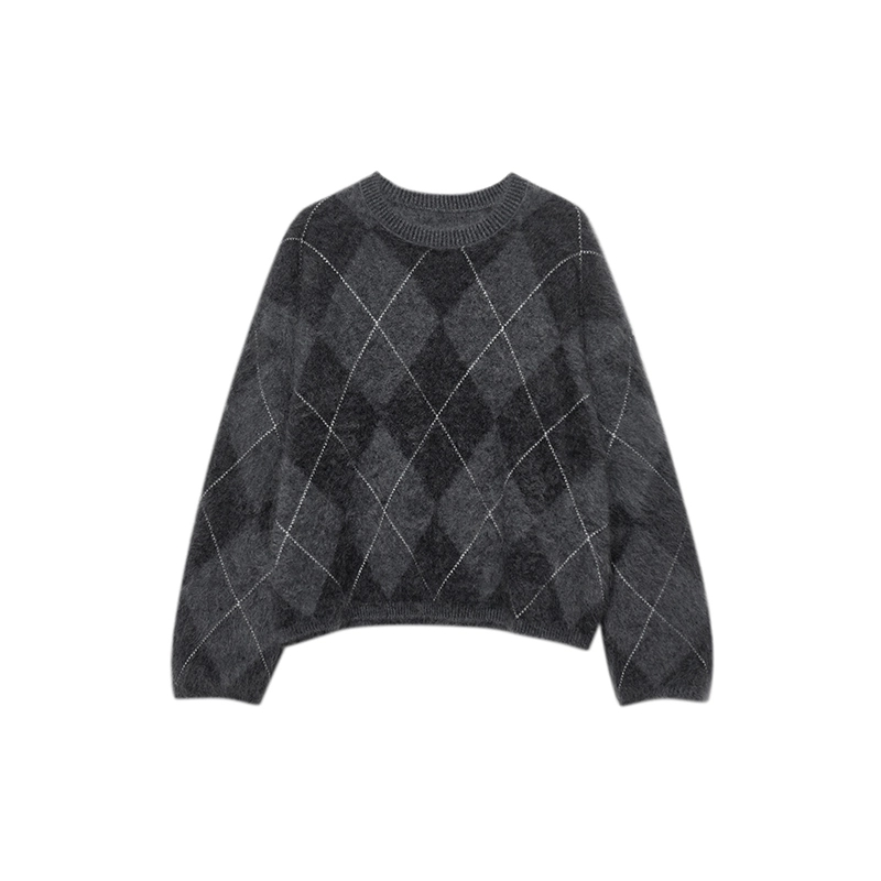 Wildera Argyle Oversized Sweater - Charcoal Gray