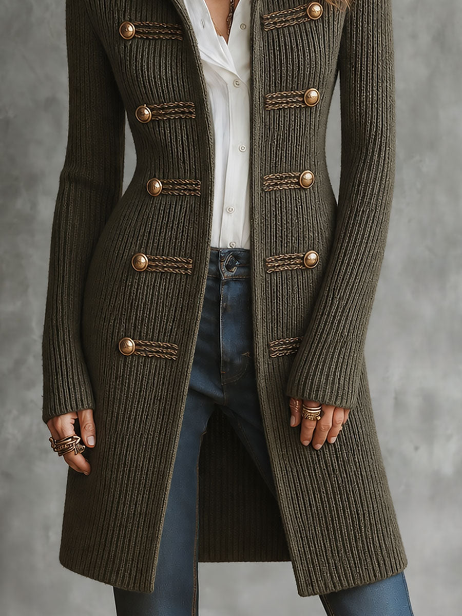Wilma Military Longline Knit Cardigan - Army Green