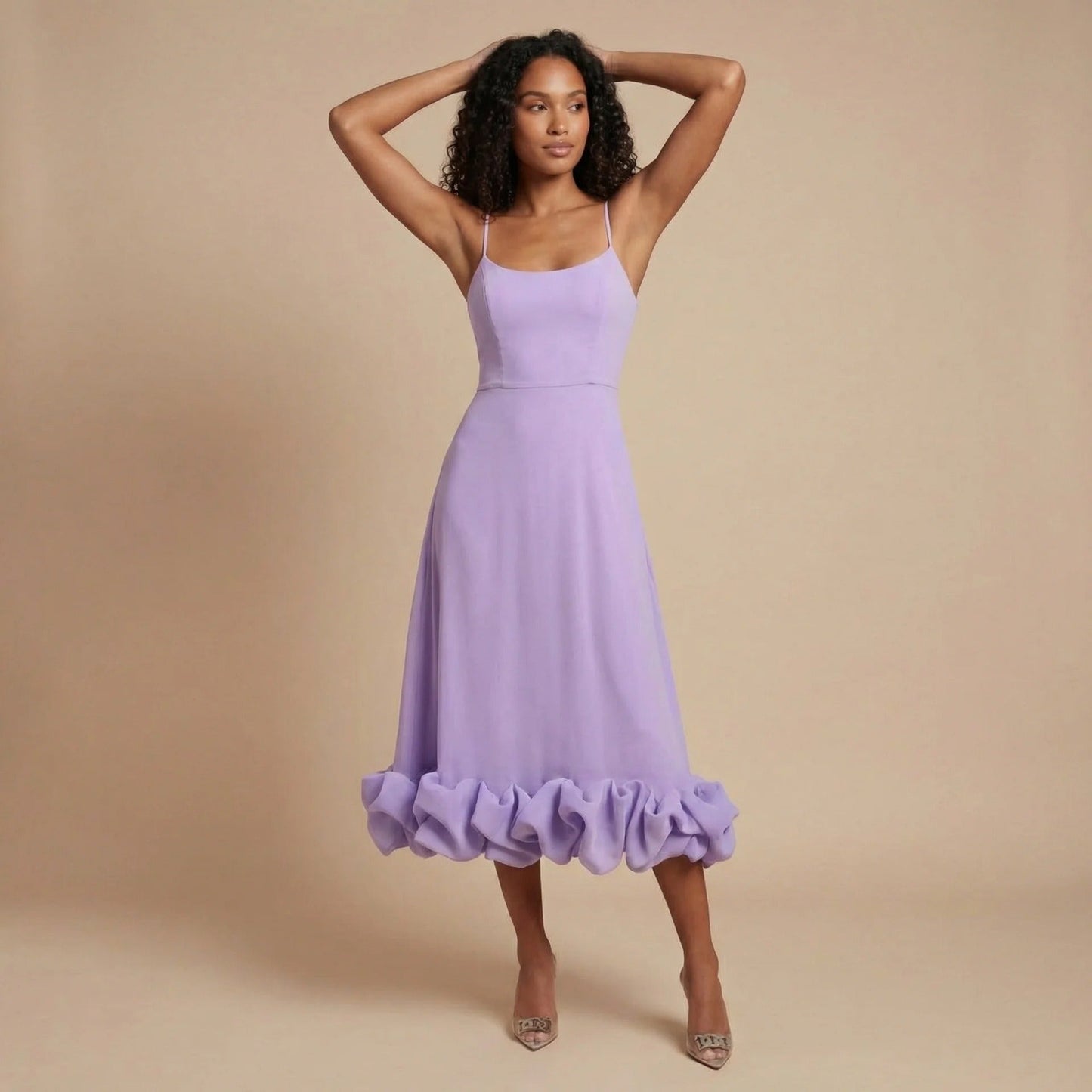 Women's Cocktail Square Neck Ruffle Hem Midi Dress - product image 5