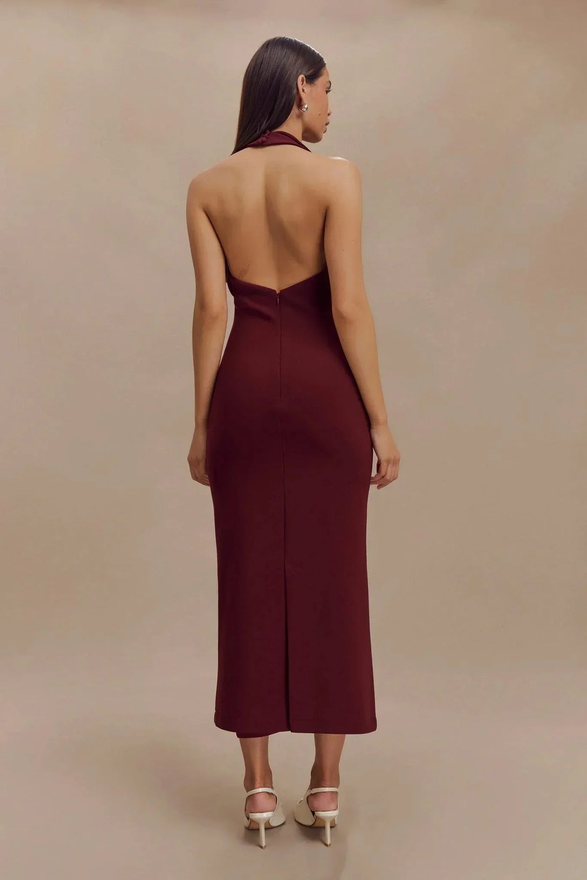 Dulcie Halter Midi Dress - Burgundy