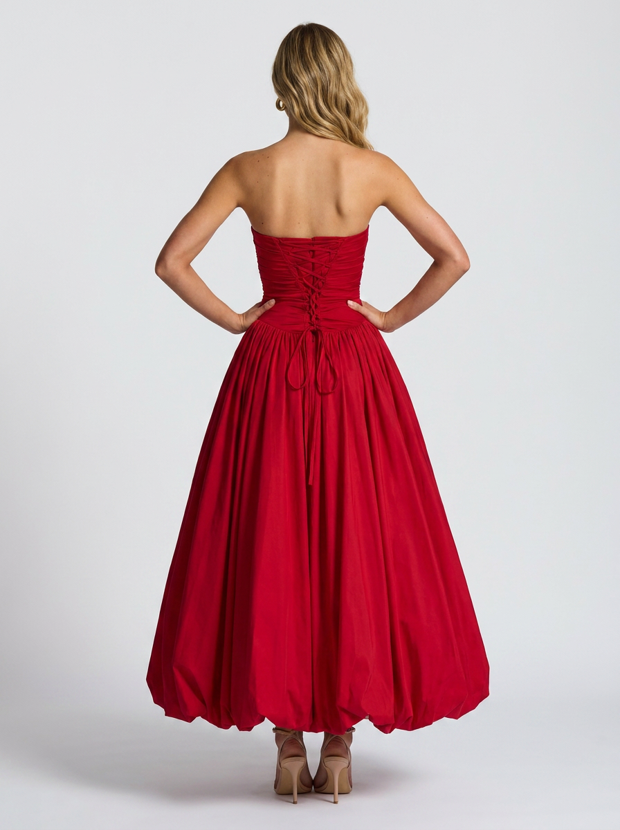 Sienna Pleated Strapless Maxi Dress - Red