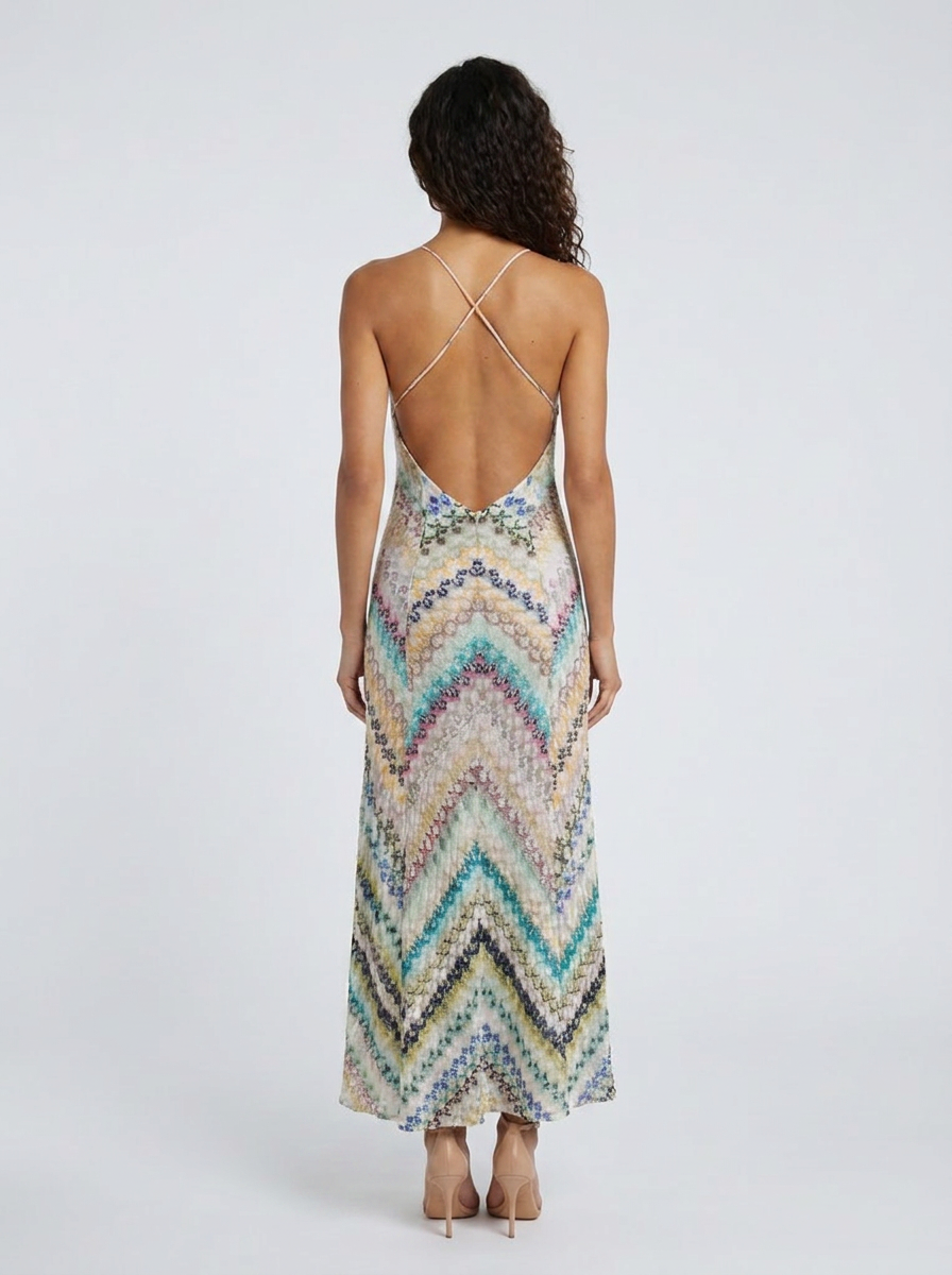 Holly Open Back Maxi Dress - Green and Blue