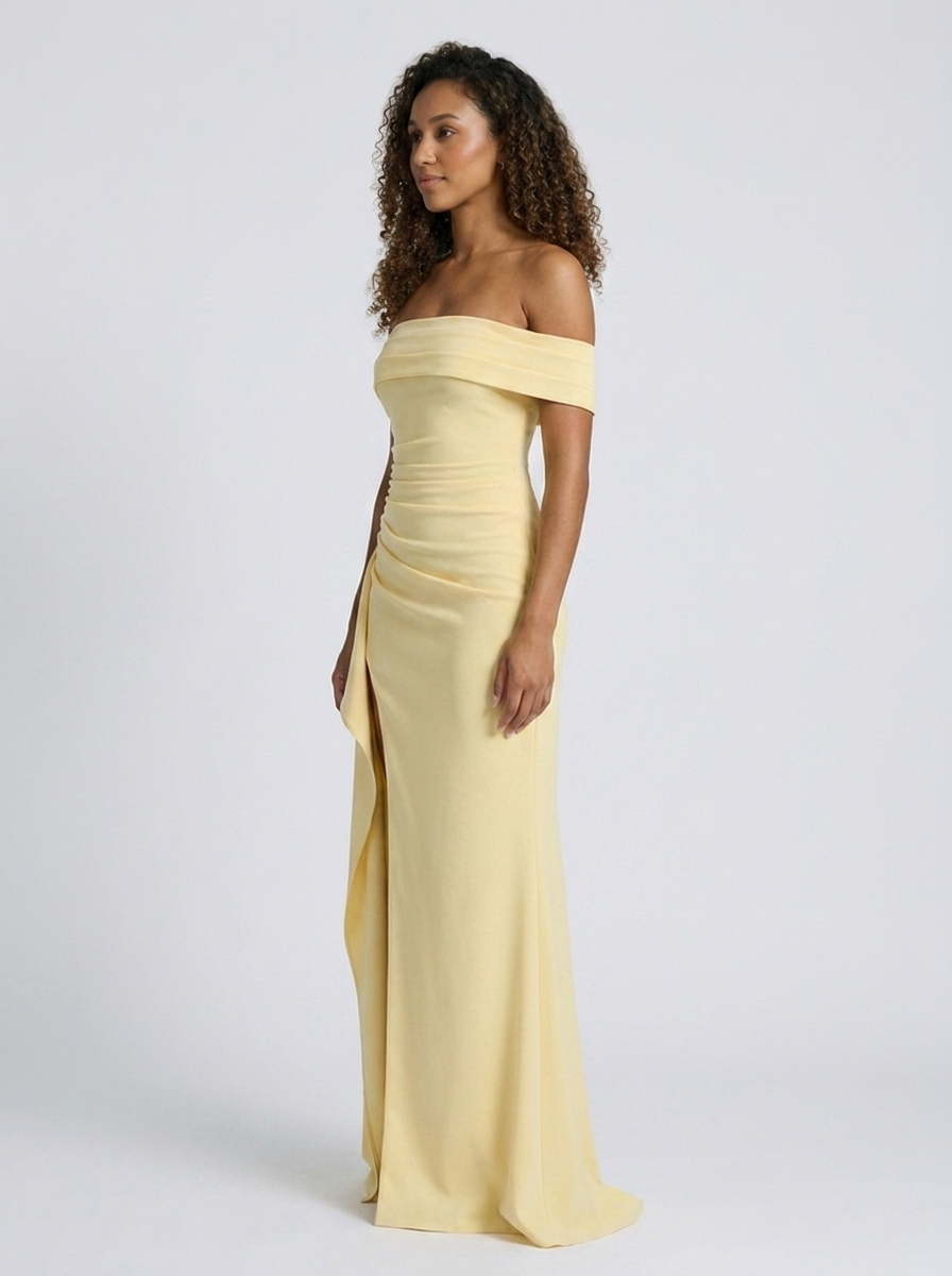 Isabella Ruched Off Maxi Dress - Lemon