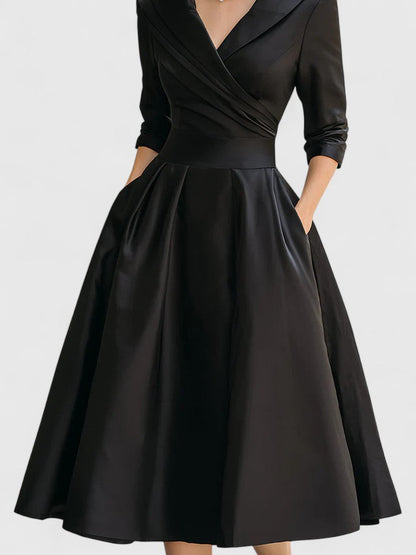 Women's Cocktail V Neck 3/4 Sleeve Midi Dress with Pockets
