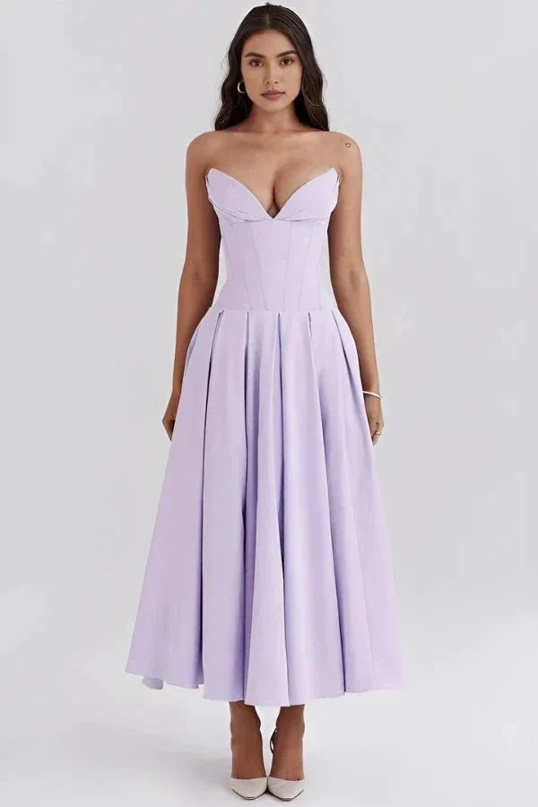 Women's Wedding Guest Strapless Sweetheart Midi Dress
