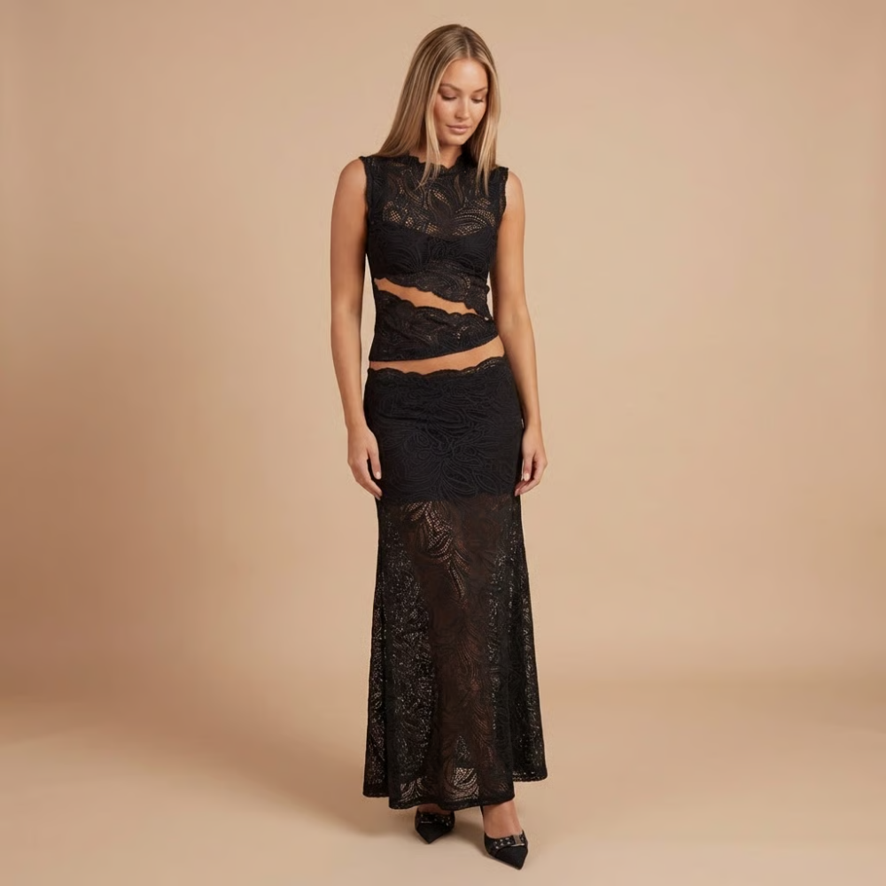 Women's Cocktail Lace High Neck Maxi Skirt Set - product image 3