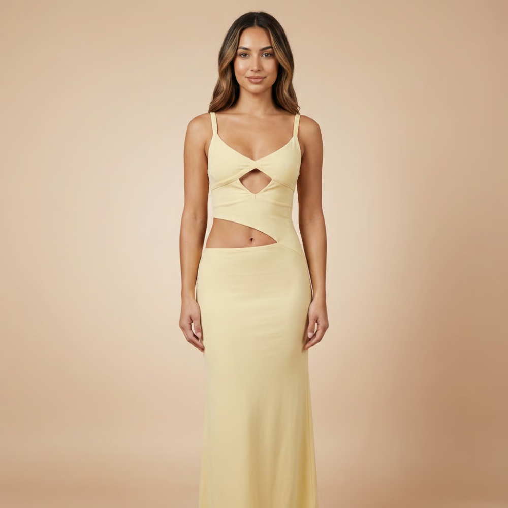 v neck cut out maxi dress Extreme Plunge Cut Out Maxi Dress In Black | EGO US