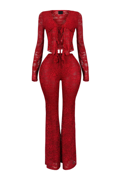 Women's Cocktail Floral Lace Long Sleeve Pants Set - product image 5