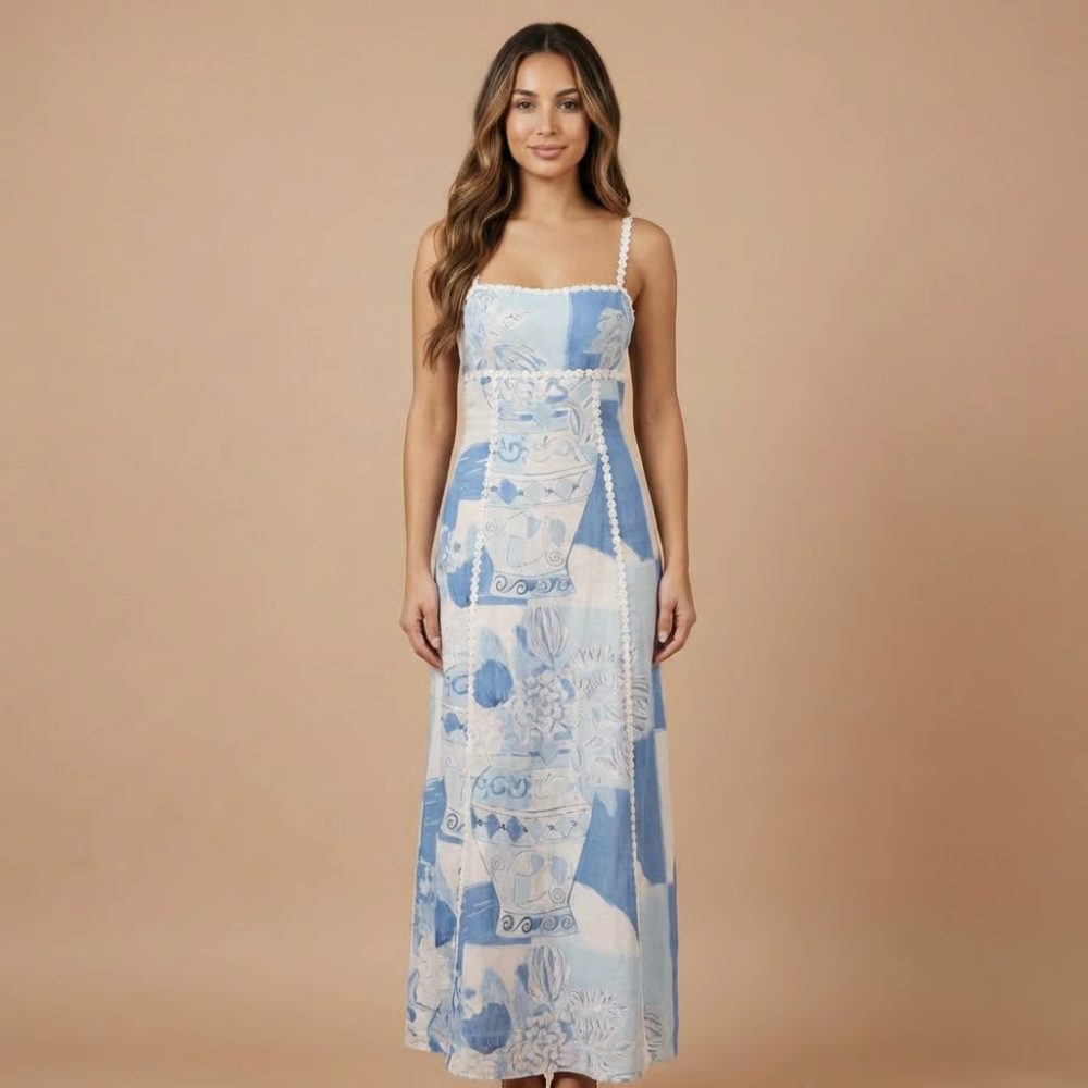 Women's Wedding Guest Printed Square Neck Maxi Dress - product image 1