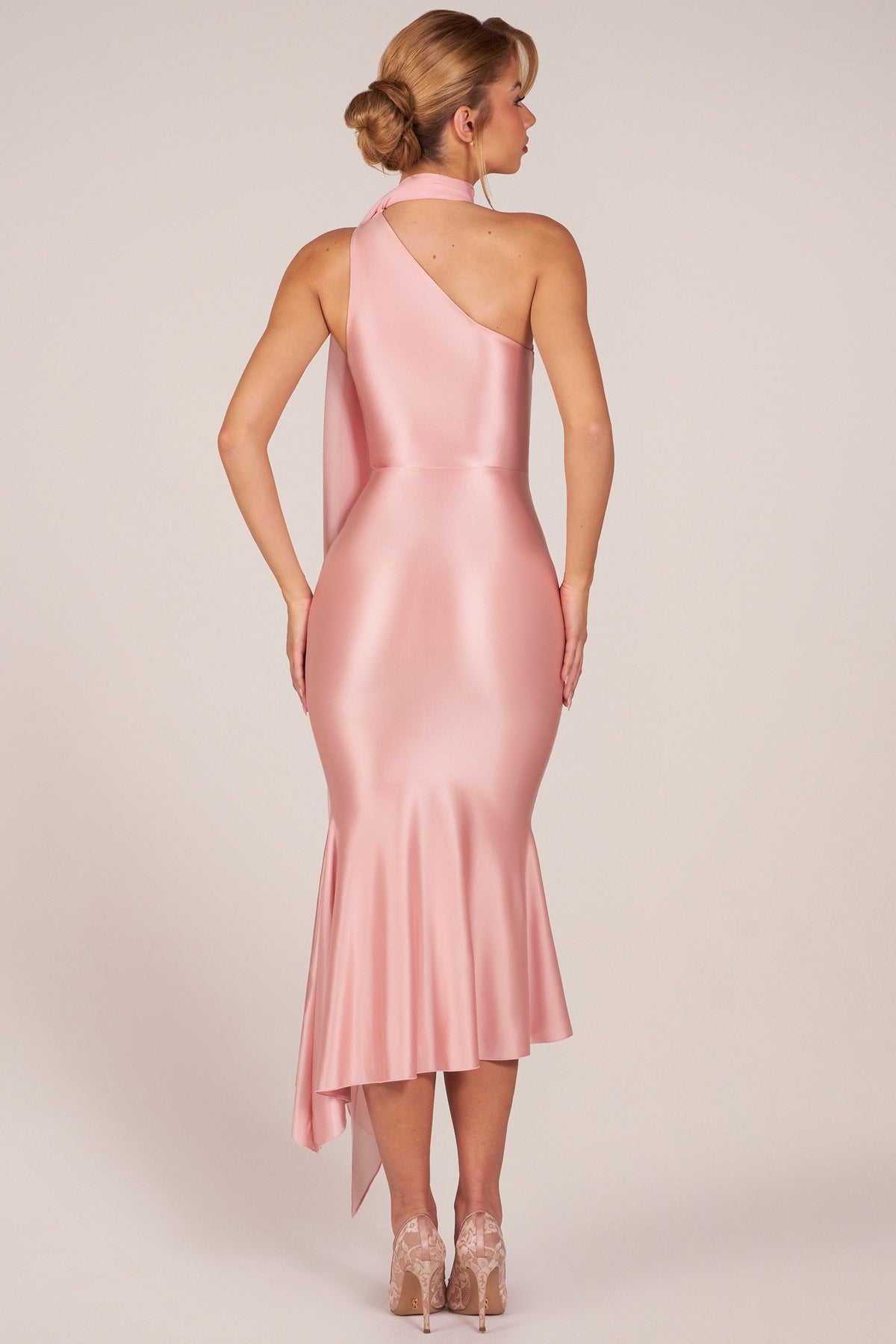 Juliana Pleated V Midi Dress - Pink